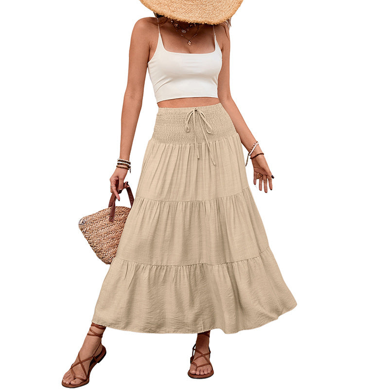Tiered Maxi Skirt with Smocked Drawstring Waist