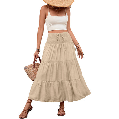 Tiered Maxi Skirt with Smocked Drawstring Waist