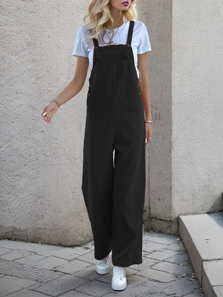Wide-Leg Overall with Adjustable Straps and Side Buttons