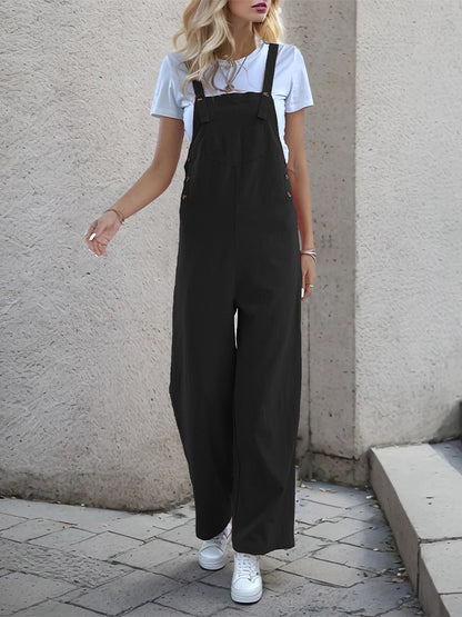 Wide-Leg Overall with Adjustable Straps and Side Buttons