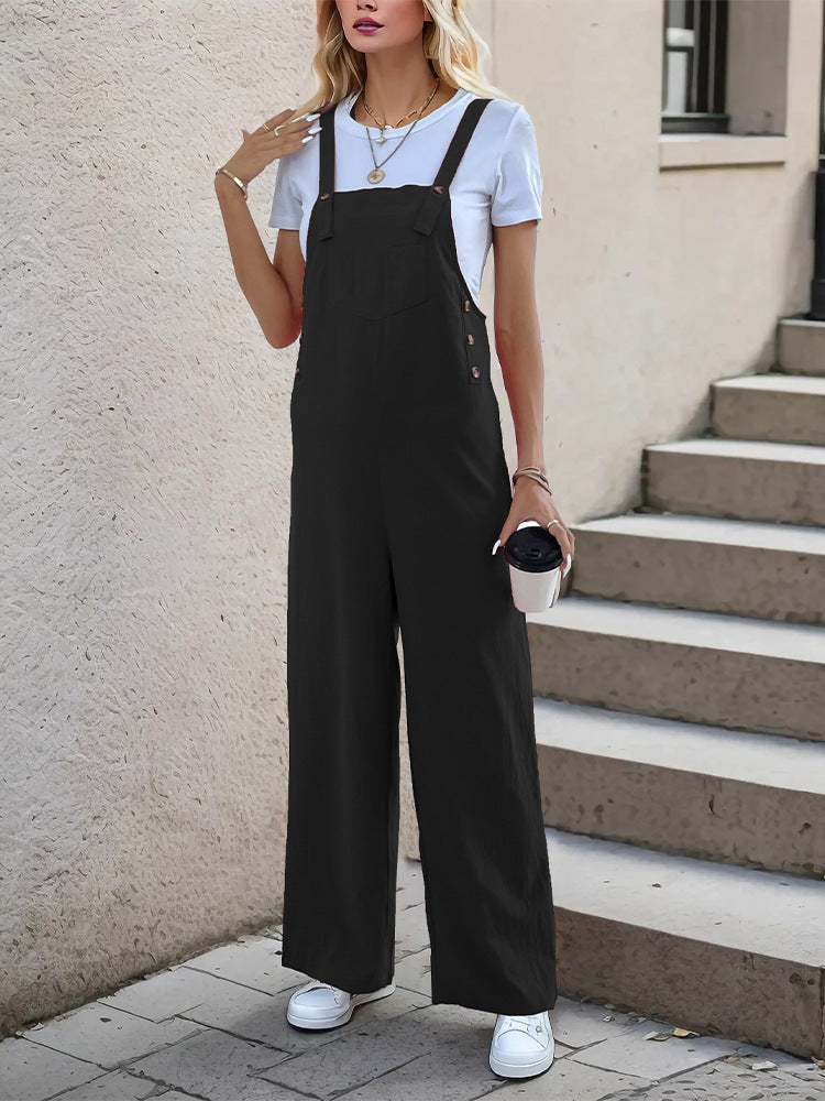 Wide-Leg Overall with Adjustable Straps and Side Buttons