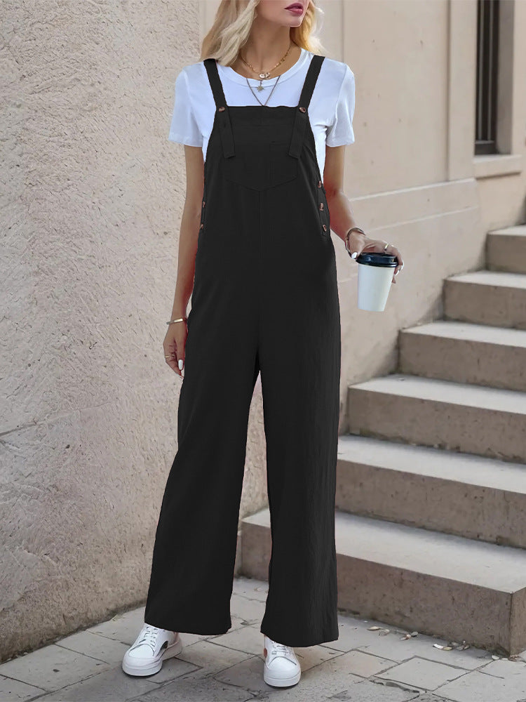 Wide-Leg Overall with Adjustable Straps and Side Buttons