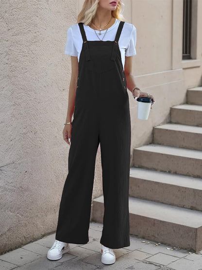 Wide-Leg Overall with Adjustable Straps and Side Buttons