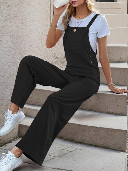 Wide-Leg Overall with Adjustable Straps and Side Buttons