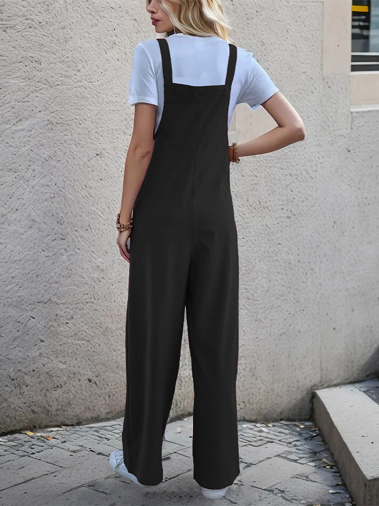 Wide-Leg Overall with Adjustable Straps and Side Buttons