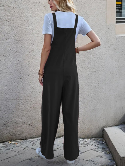 Wide-Leg Overall with Adjustable Straps and Side Buttons
