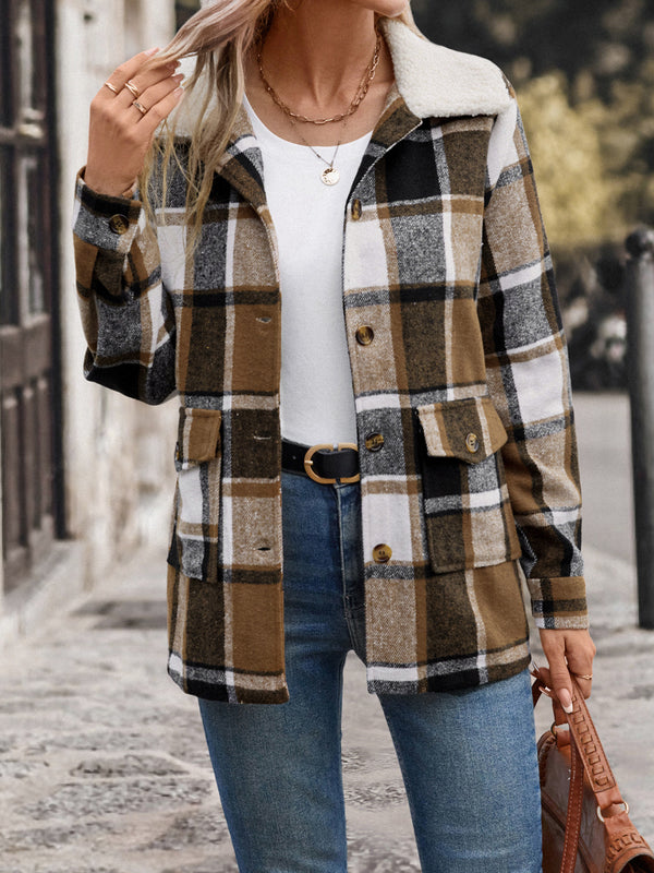 Brushed Plaid Shacket with Sherpa Collar