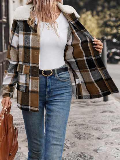 Brushed Plaid Shacket with Sherpa Collar