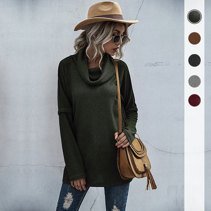 Oversized Tunic Sweater with Cowl Neck and Ribbed Knit