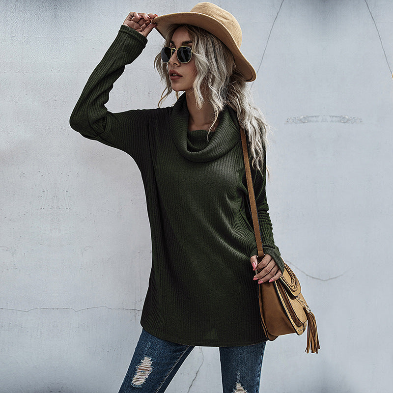 Oversized Tunic Sweater with Cowl Neck and Ribbed Knit