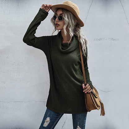 Oversized Tunic Sweater with Cowl Neck and Ribbed Knit