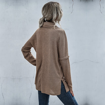 Oversized Tunic Sweater with Cowl Neck and Ribbed Knit