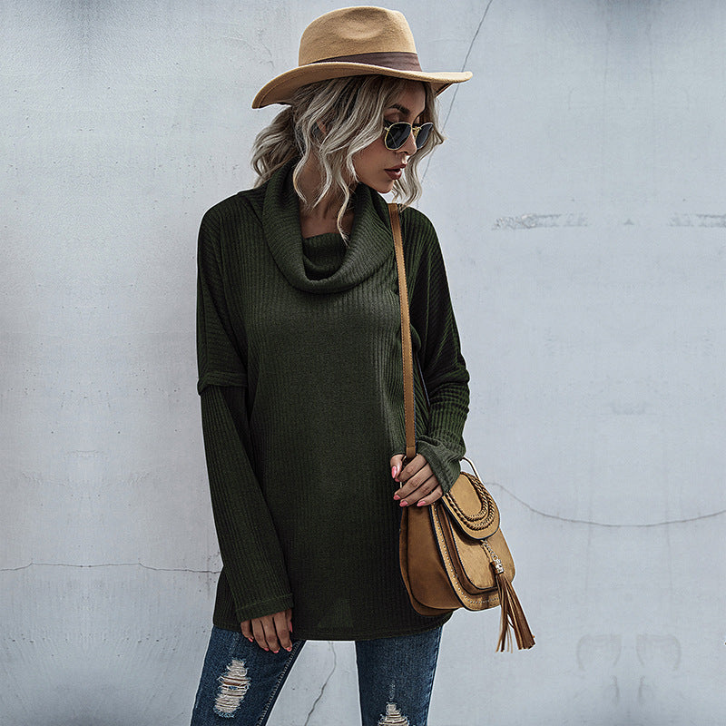 Oversized Tunic Sweater with Cowl Neck and Ribbed Knit