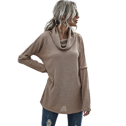 Oversized Tunic Sweater with Cowl Neck and Ribbed Knit