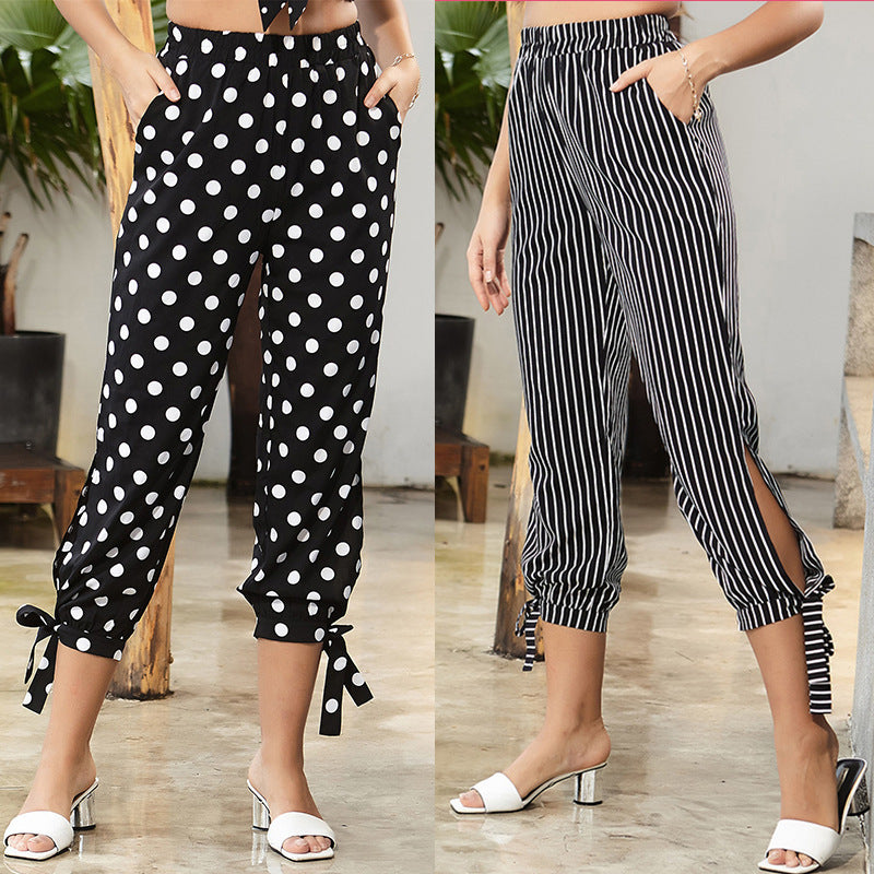 Printed Cropped Pants with High Waist and Tie Cuffs