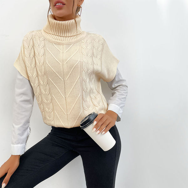 Twist Knit Sweater Vest with Turtleneck and Cap Sleeves