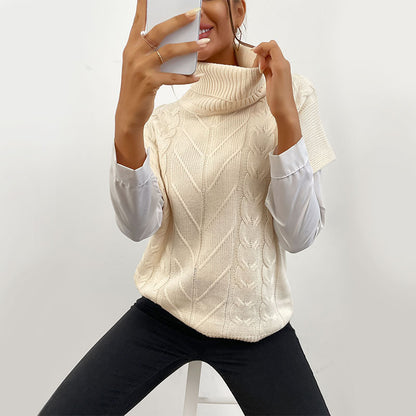 Twist Knit Sweater Vest with Turtleneck and Cap Sleeves