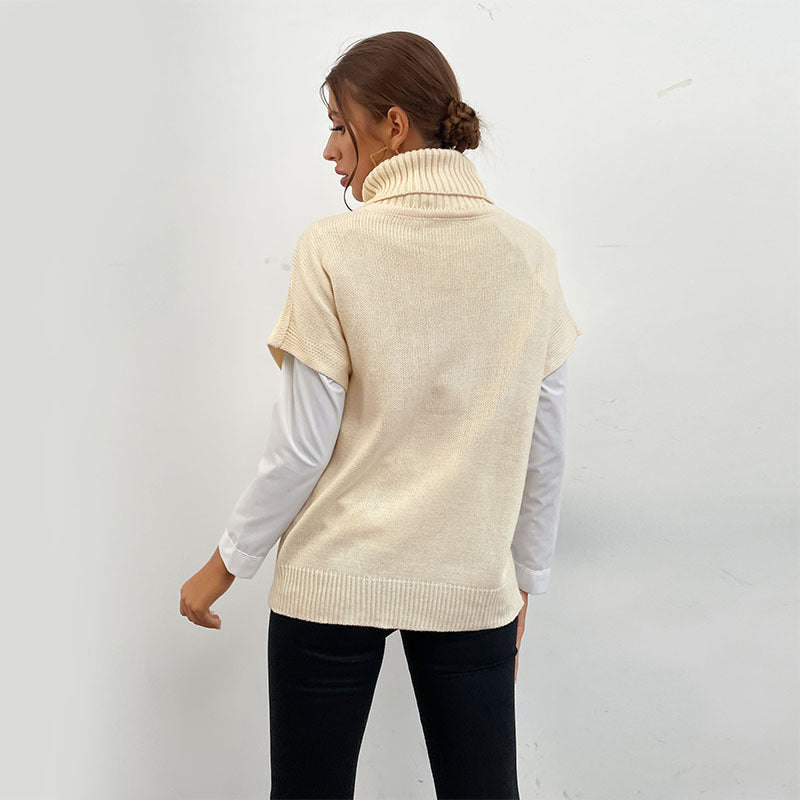 Twist Knit Sweater Vest with Turtleneck and Cap Sleeves