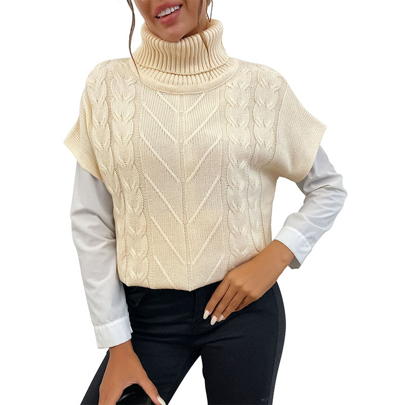 Twist Knit Sweater Vest with Turtleneck and Cap Sleeves