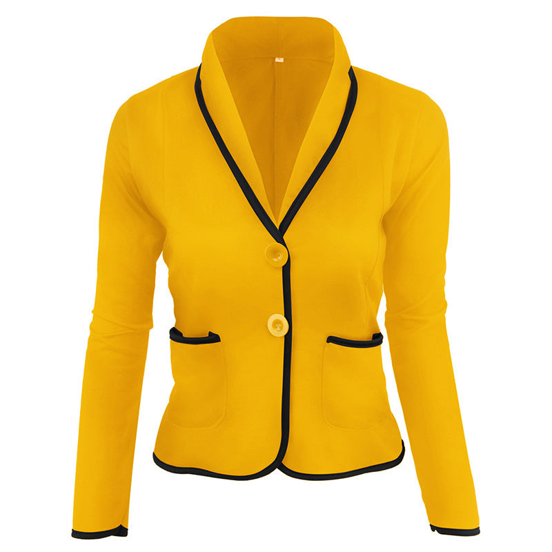 Solid Slim-Fit Blazer with Contrast Piping and Shawl Lapel