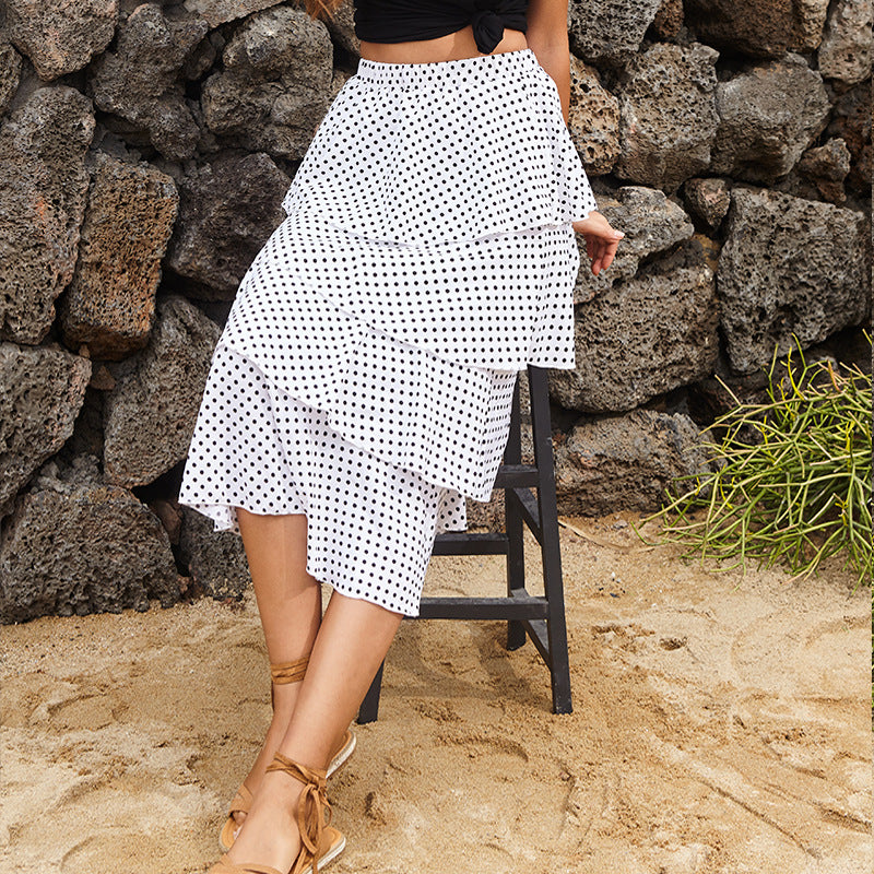 Polka Dot Midi Skirt with Tiered Ruffles