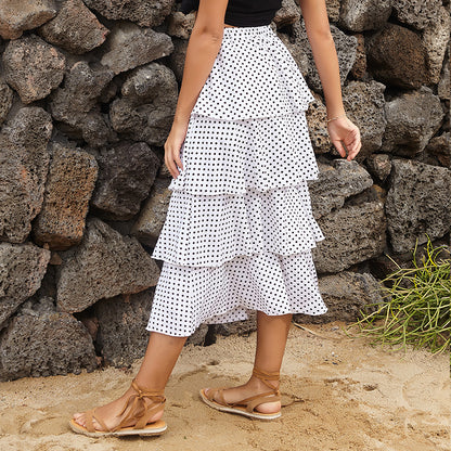 Polka Dot Midi Skirt with Tiered Ruffles