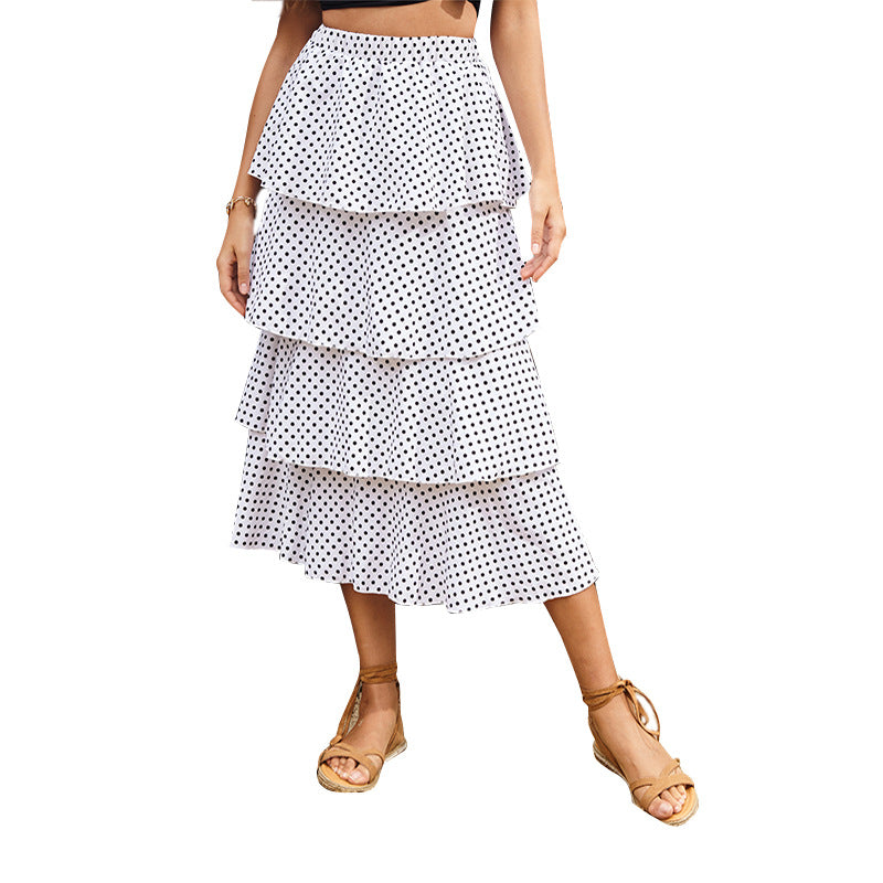 Polka Dot Midi Skirt with Tiered Ruffles