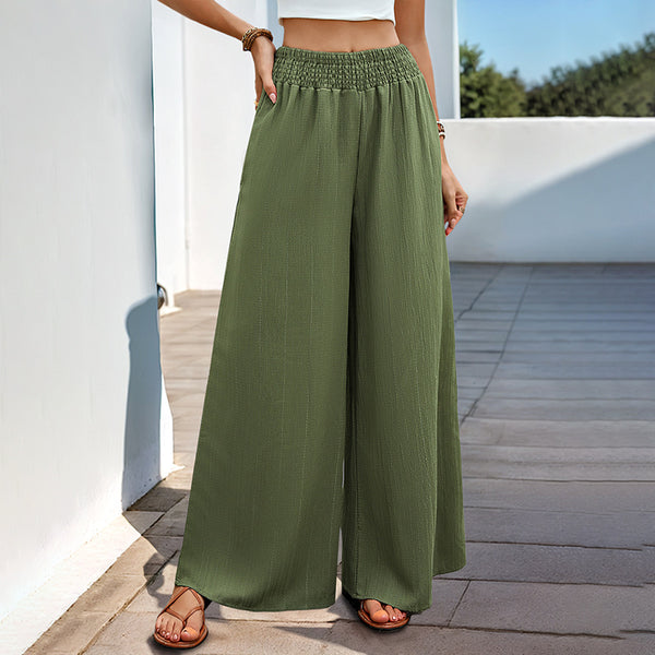 Casual Wide-Leg Trousers with High Elastic Waist