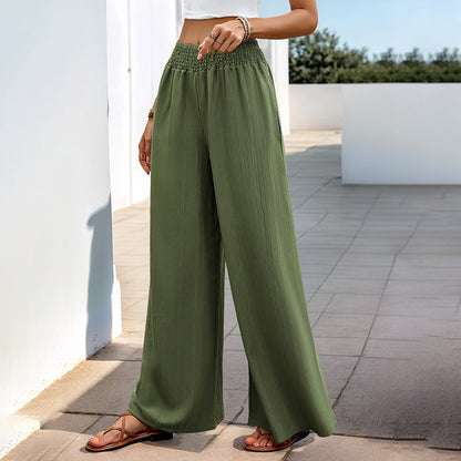 Casual Wide-Leg Trousers with High Elastic Waist