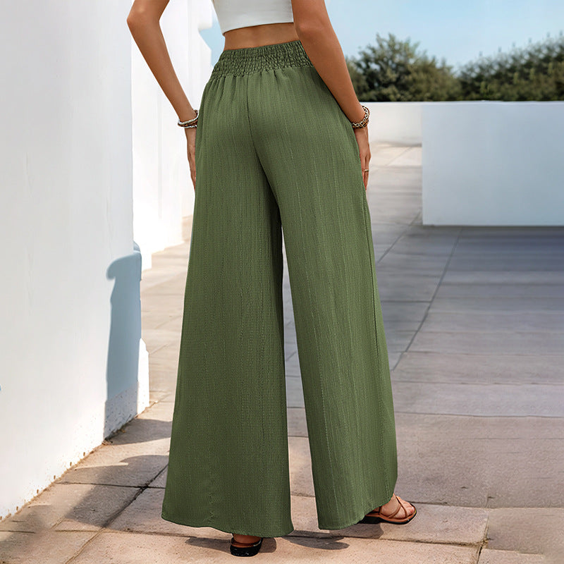 Casual Wide-Leg Trousers with High Elastic Waist