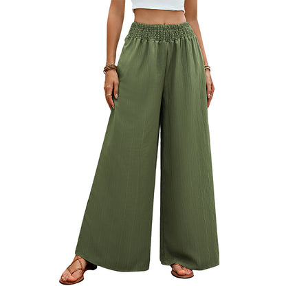 Casual Wide-Leg Trousers with High Elastic Waist