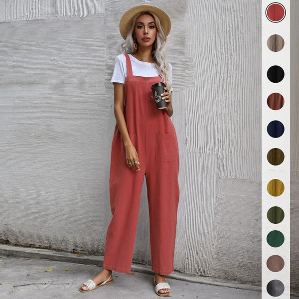 Loose Fit Cotton Linen Suspender Jumpsuit