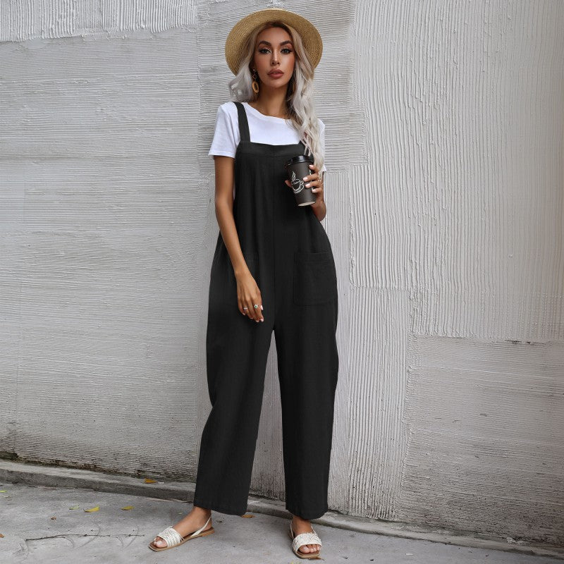 Loose Fit Cotton Linen Suspender Jumpsuit