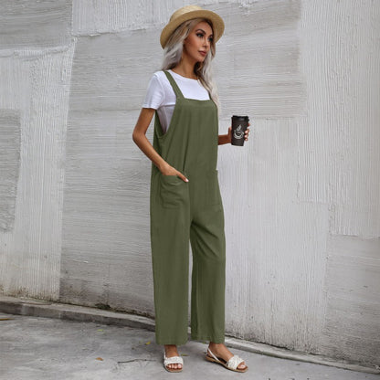 Loose Fit Cotton Linen Suspender Jumpsuit