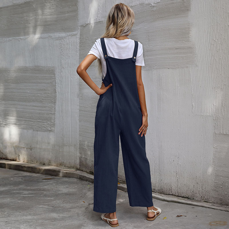 Loose Fit Cotton Linen Suspender Jumpsuit