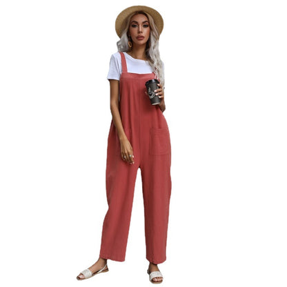Loose Fit Cotton Linen Suspender Jumpsuit
