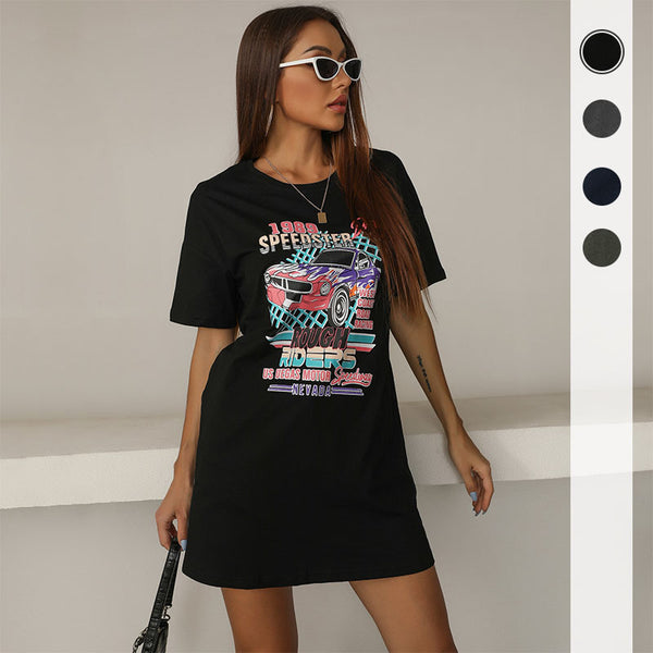 Oversized T-Shirt Dress with Vintage Car Graphic Print