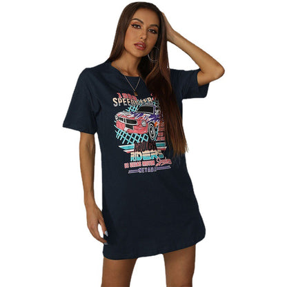 Oversized T-Shirt Dress with Vintage Car Graphic Print