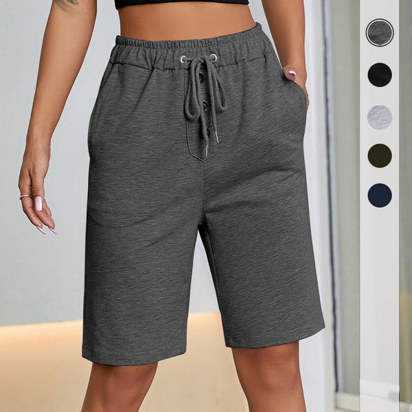 High-Waist Straight-Leg Five-Point Shorts with Drawstring