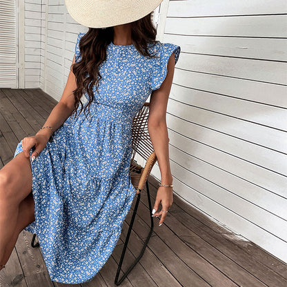 Floral A-Line Midi Dress with Feifei Sleeves and High Waist