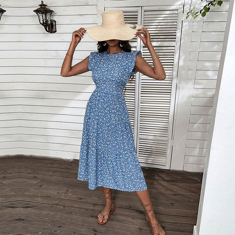 Floral A-Line Midi Dress with Feifei Sleeves and High Waist