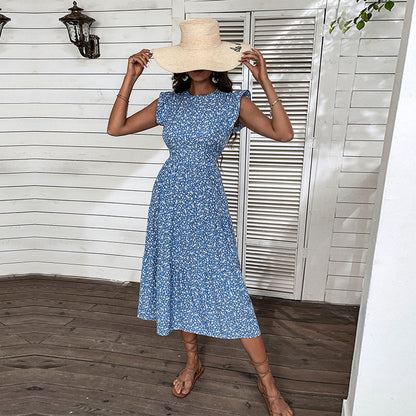 Floral A-Line Midi Dress with Feifei Sleeves and High Waist