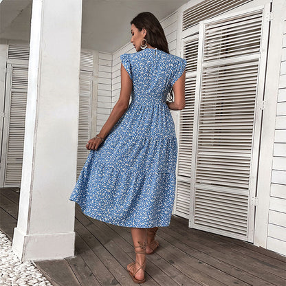 Floral A-Line Midi Dress with Feifei Sleeves and High Waist
