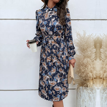 Paisley Print Shirt Dress with Pleated Midi Skirt