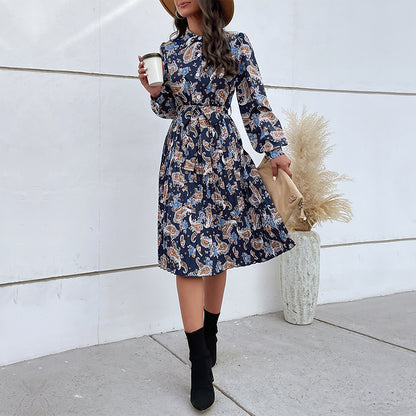 Paisley Print Shirt Dress with Pleated Midi Skirt