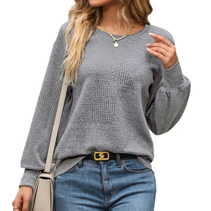 Long-Sleeved Jacquard Knit Sweatshirt with Round Neck