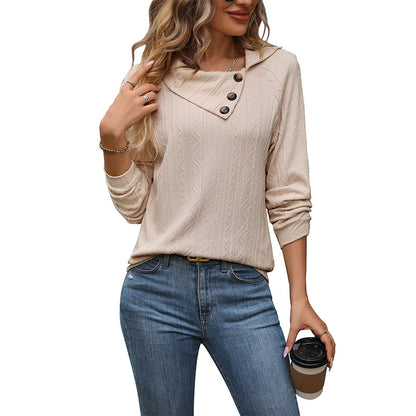 Solid Color Knitted Pullover with Buttoned Asymmetrical Lapel