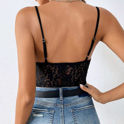 Lace Bodysuit with Corset-Style Hook-and-Eye Front