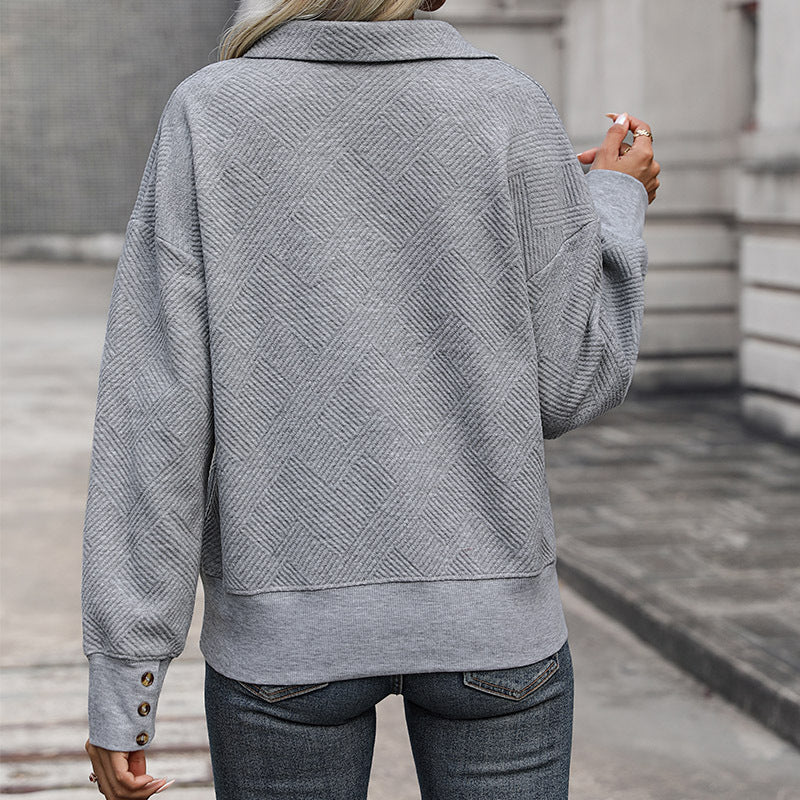 Textured Pullover Sweatshirt with Lapel Collar