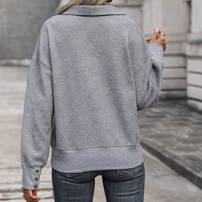 Textured Pullover Sweatshirt with Lapel Collar
